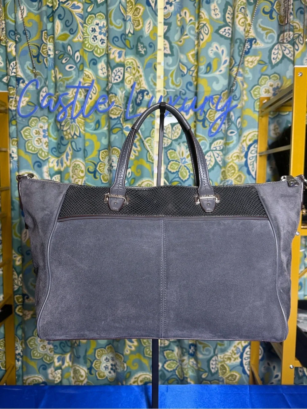 COACH Taylor Tote Charcoal Grey with Snakeskin Leather & Suede Bag