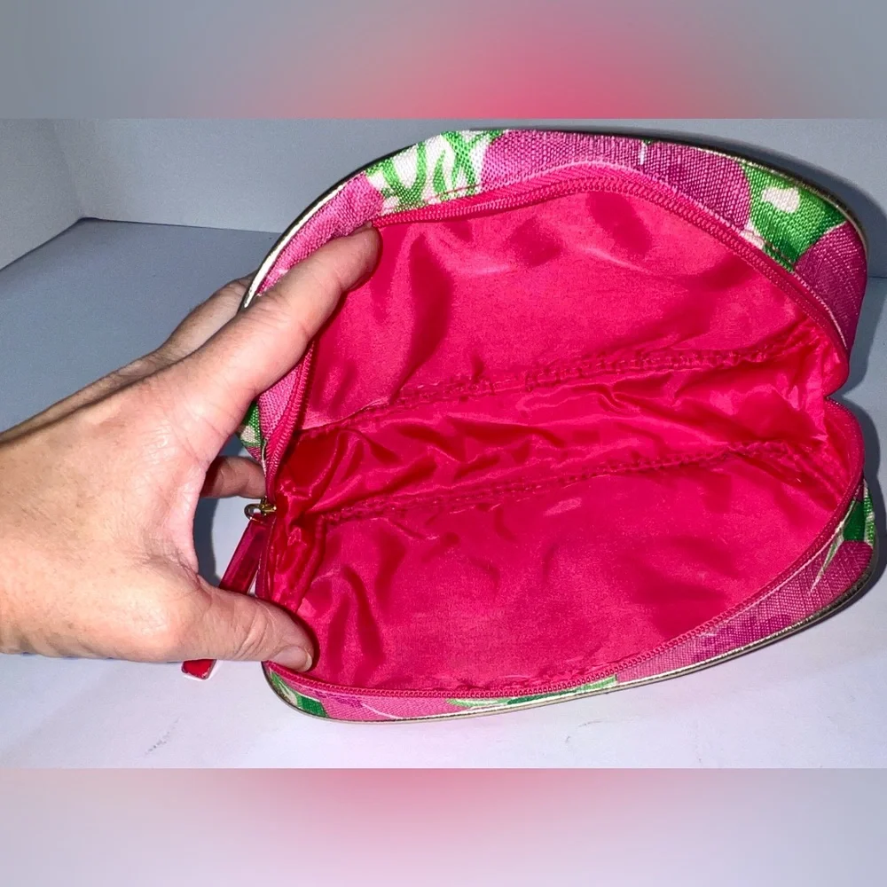 Lilly Pulitzer For Estee Lauder Pink and Green Floral Cosmetic Bag