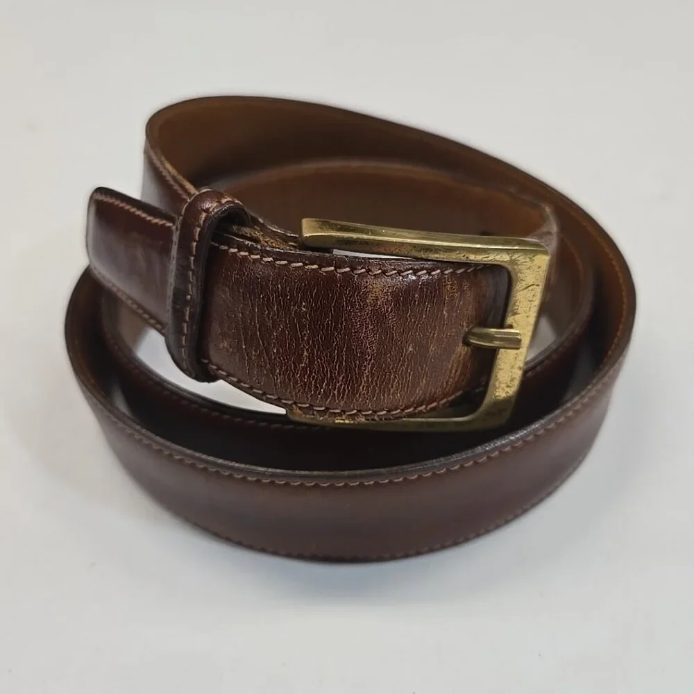 Trafalgar Cortina Brown Leather Belt Mens Size 38 USA Made Bos Indicus Kholmoger