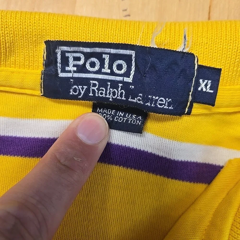 FLAW Vintage Polo Ralph Lauren Polo Shirt Mens Size XL Lakers Colors Made in USA