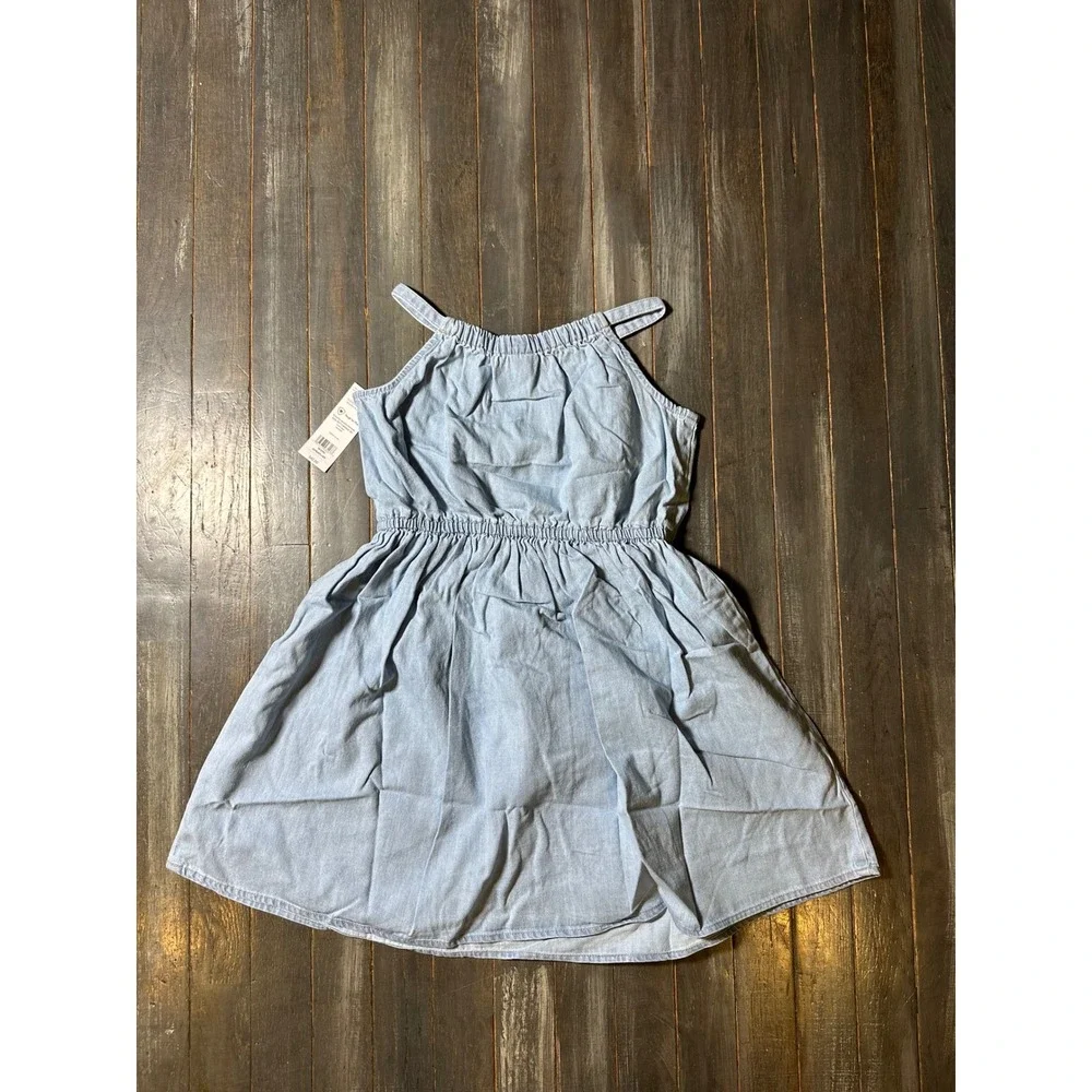 OshKosh Bgosh Girls Blue Chambray Halter Dress Elastic Waist Sleeveless