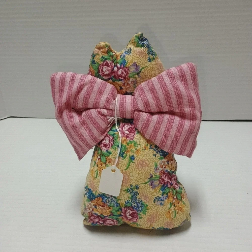 Handmade Fabric Plush Kitten Cat With Bow Shelf Sitter