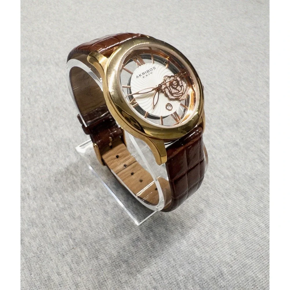 Akribos XXIV Womens Rose Crystal Transparent Watch ‎ 34mm New Battery