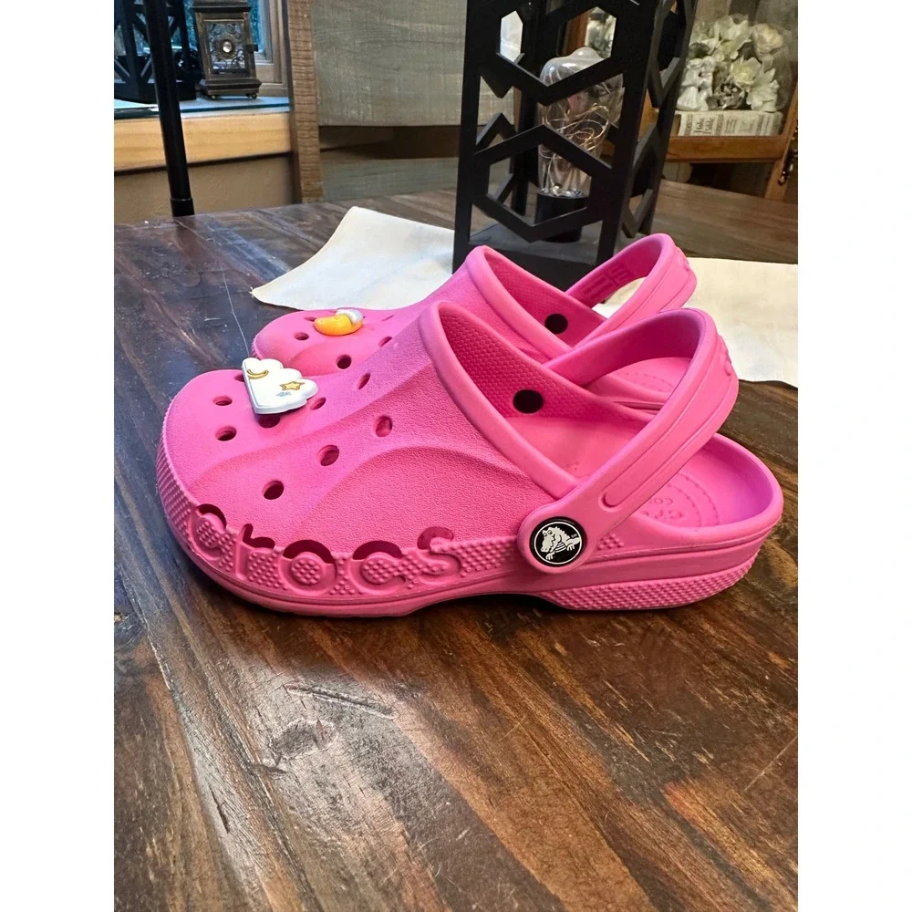 Crocs Kids Baya Clog Pink Celestial Moon Cloud Charms Size J2 Water Shoes Junior