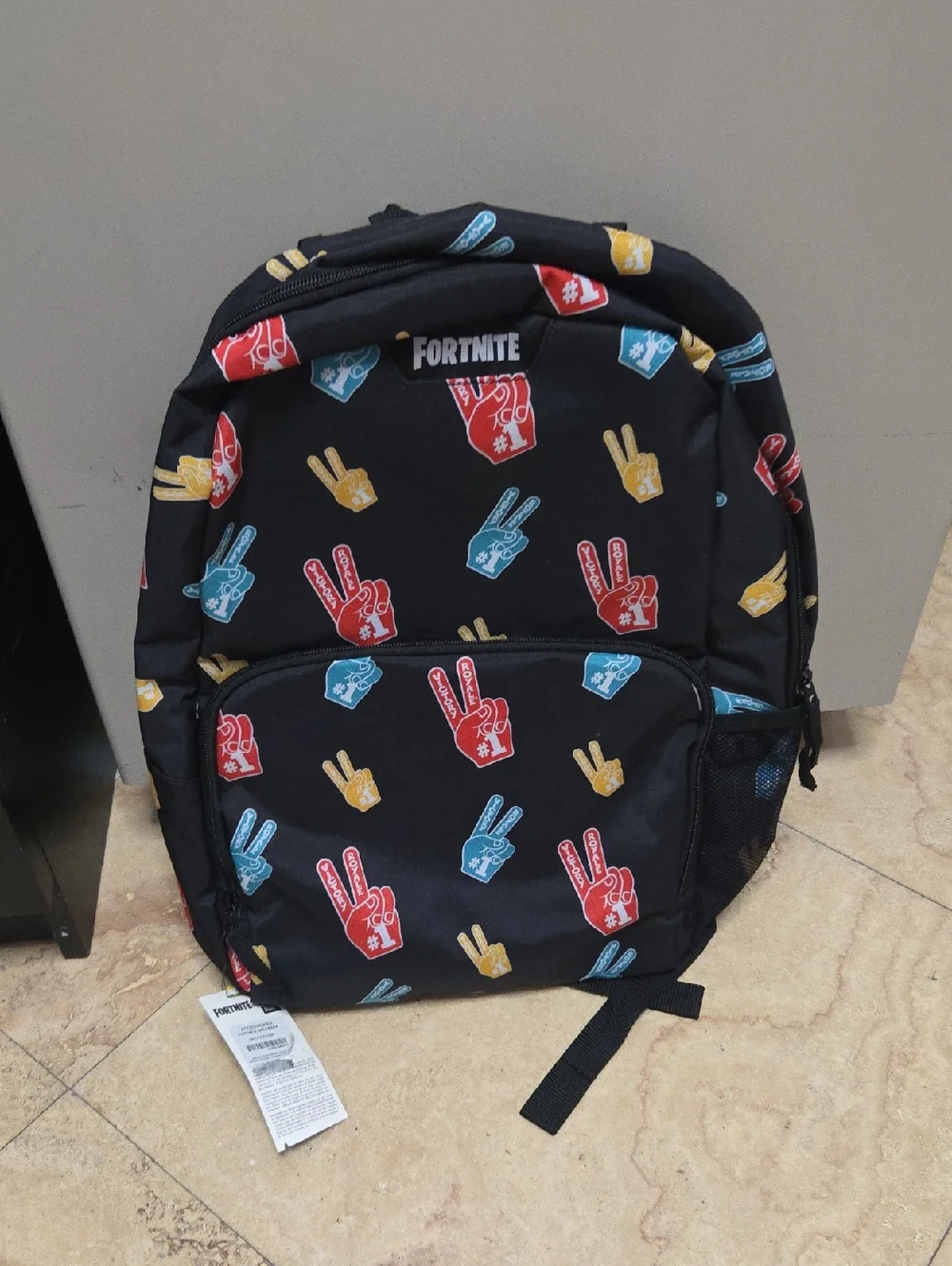 Fortnite Kids Black Backpack with Multi-Color Peace Sign Prints