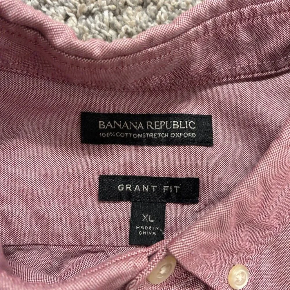 Banana Republic Grant Fit Oxford Button Down Shirt Mens XL Pink Cotton