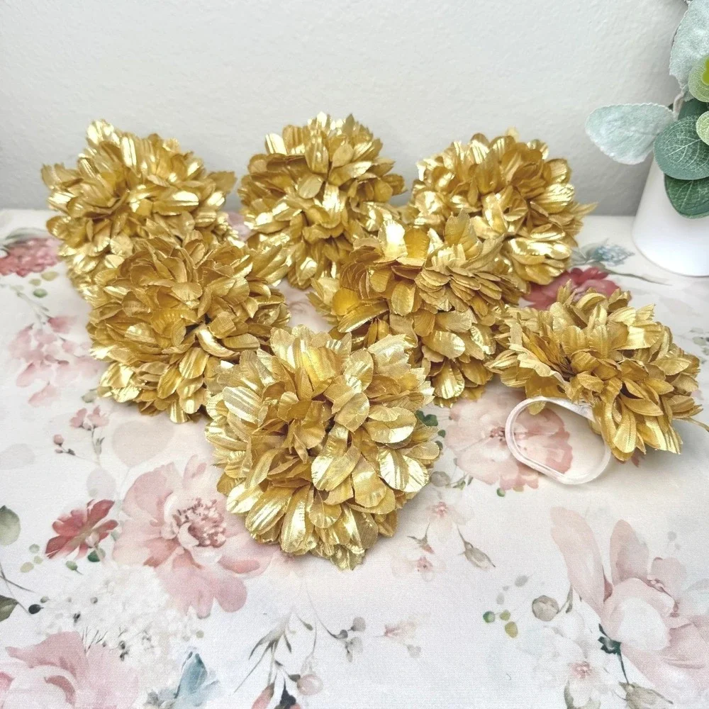 Set of 7 Metallic‎ Gold Floral Napkin Rings Flower Table Decor Wedding Holiday