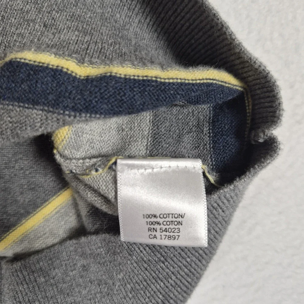 Banana Republic Sweater Men's Large Gray Striped 100% Cotton V-Neck Long Sleeve
