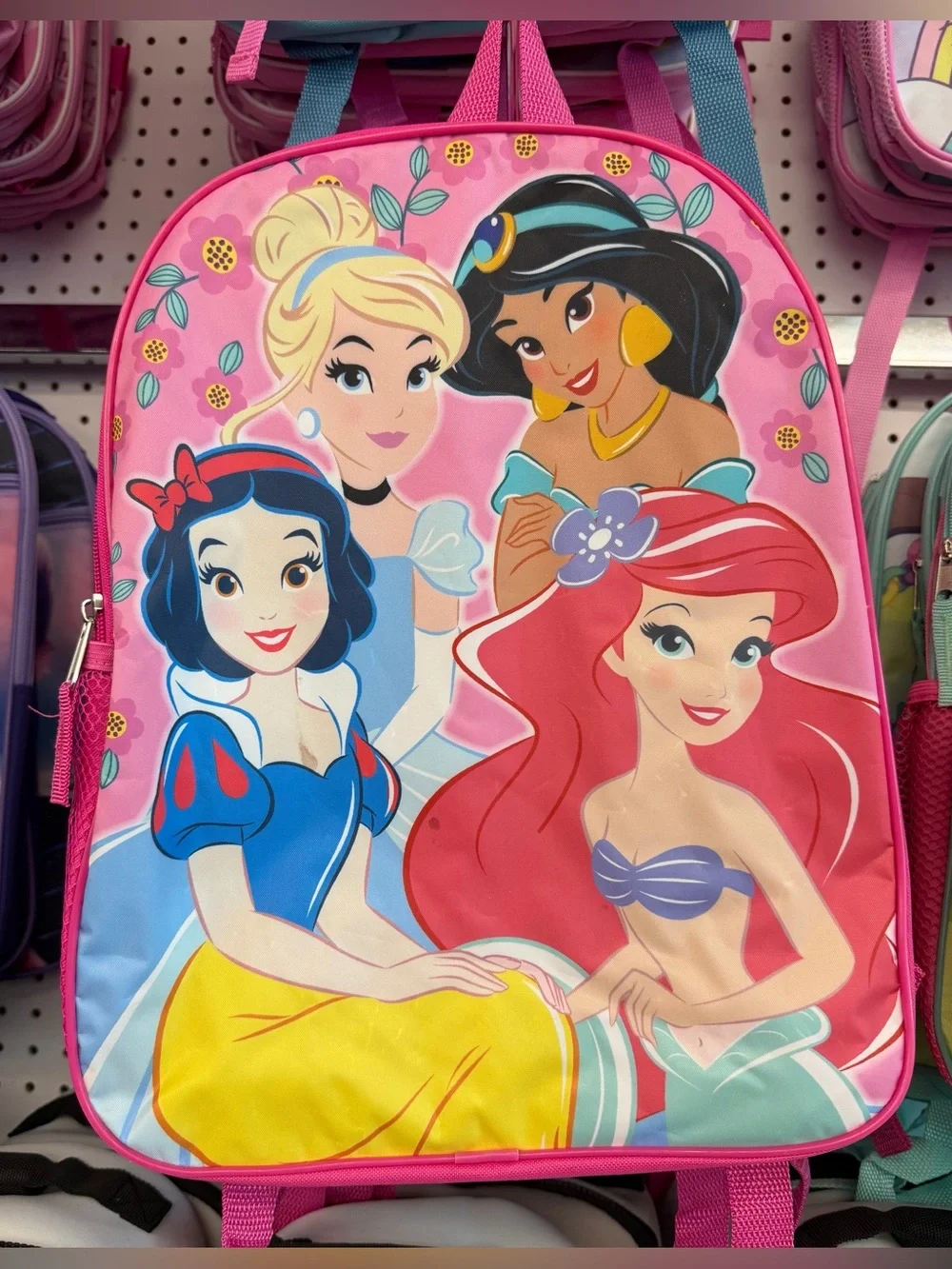 Disney Pink Princess Girls Backpack with Blue, Yellow and Red Accents NWT