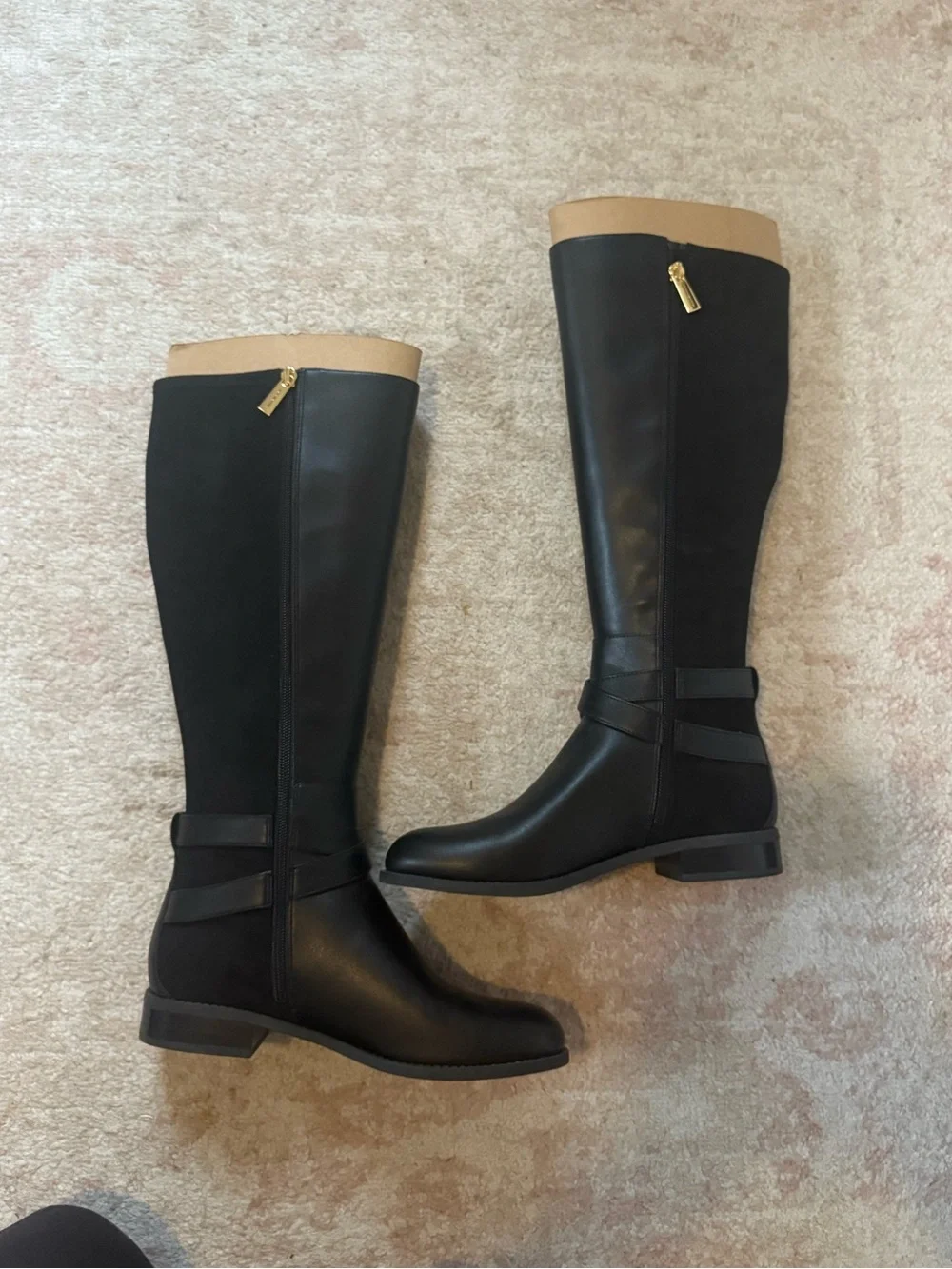 Michael Kors Black Over-the-Knee Riding Boots with Gold MK Emblem