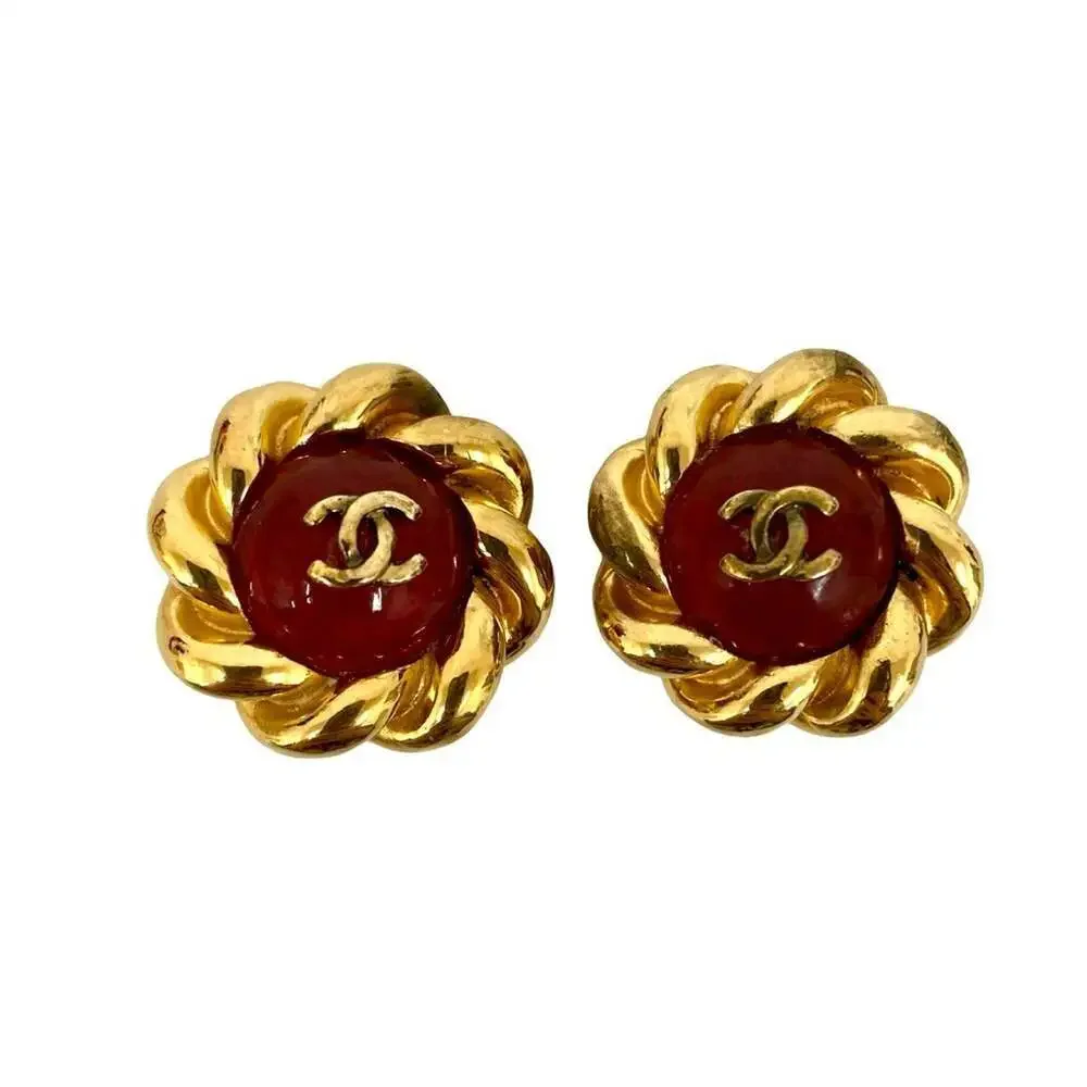 CHANEL Authentic Red Logo Earrings