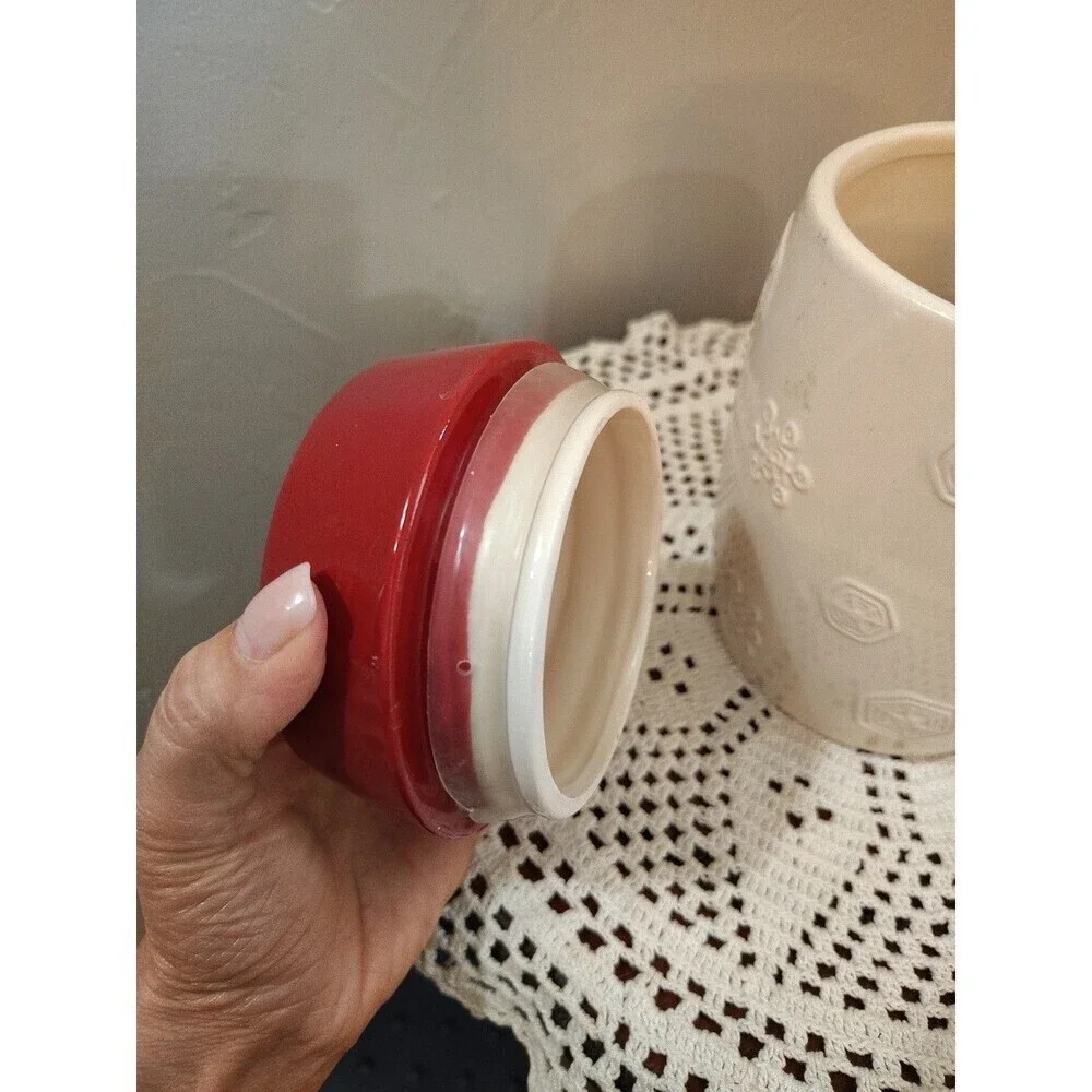 2011 Starbucks Red white Holiday Snowflake Ceramic Coffee Canister 7