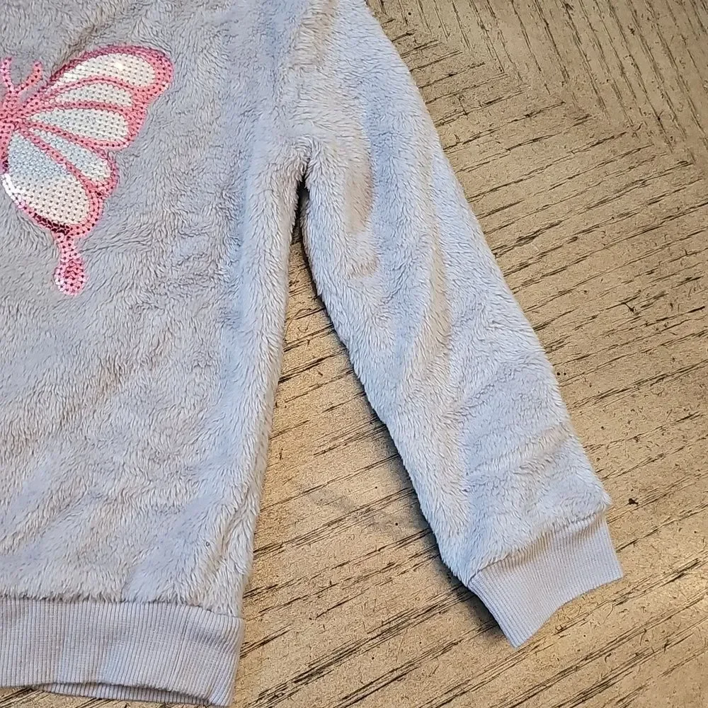 3T OshKosh B'gosh Gray Fuzzy Top with Pink Butterfly