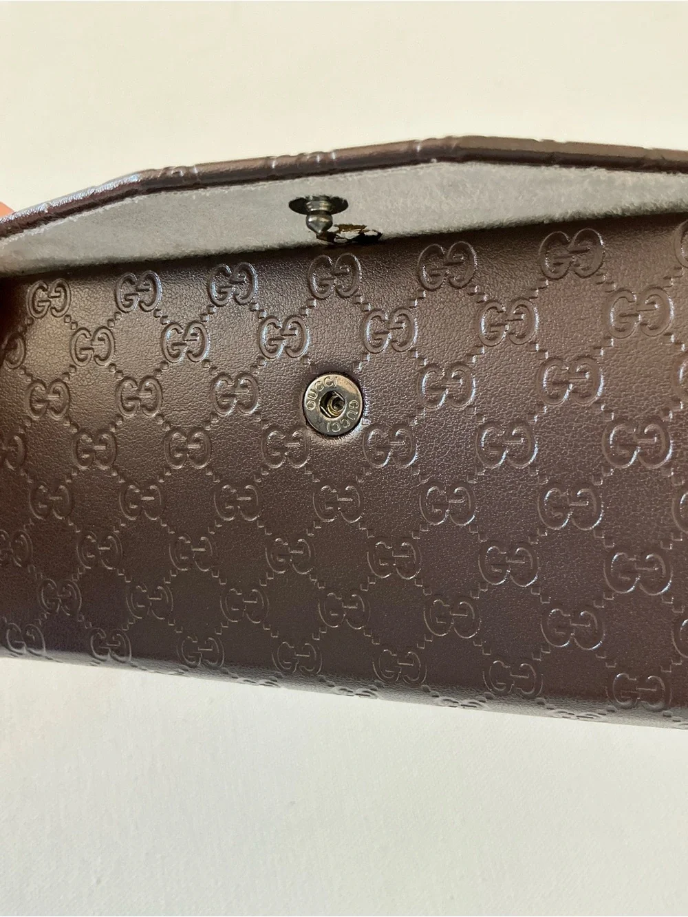 Gucci Brown Micro GG Embossed Folding Eyeglasses Sunglasses Hard Case