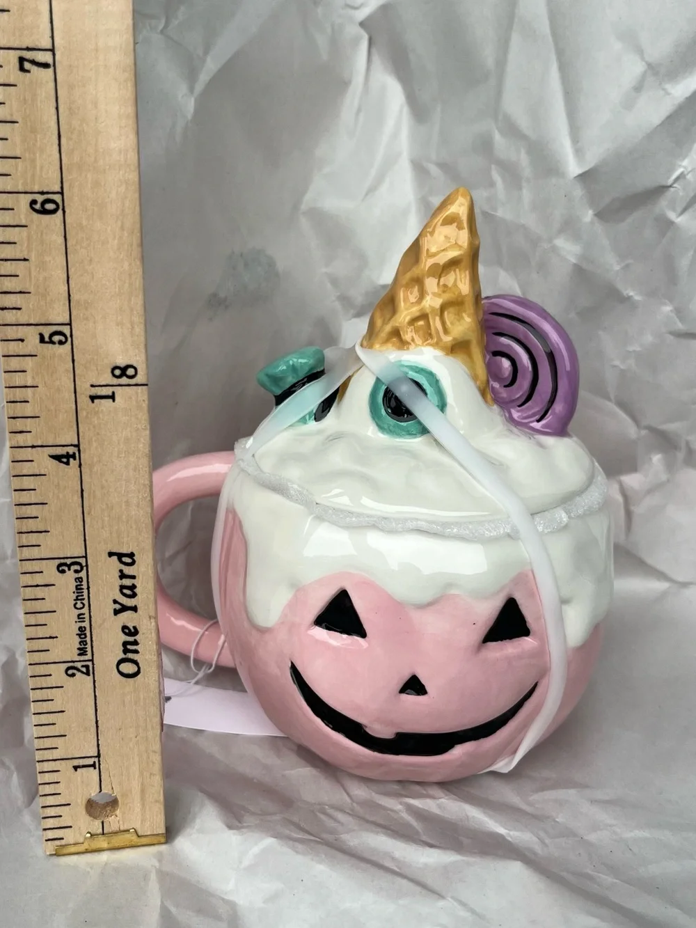 Whimsical Pink Pumpkin Ceramic Mug with Ice Cream Cone Accent