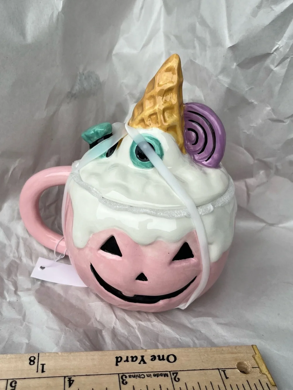 Whimsical Pink Pumpkin Ceramic Mug with Ice Cream Cone Accent