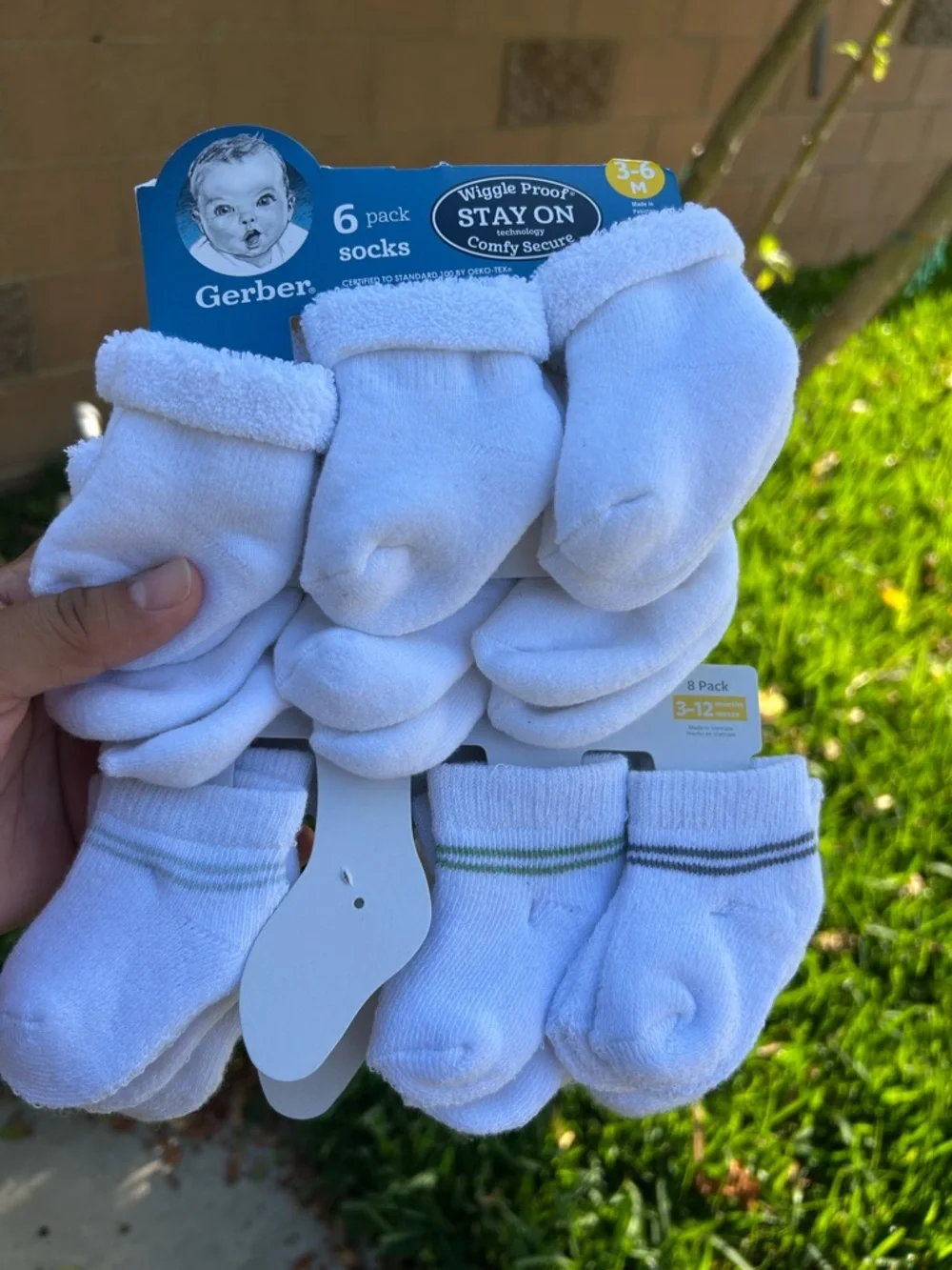 Carter's White Baby Socks Pack with Subtle Green & Gray Stripes