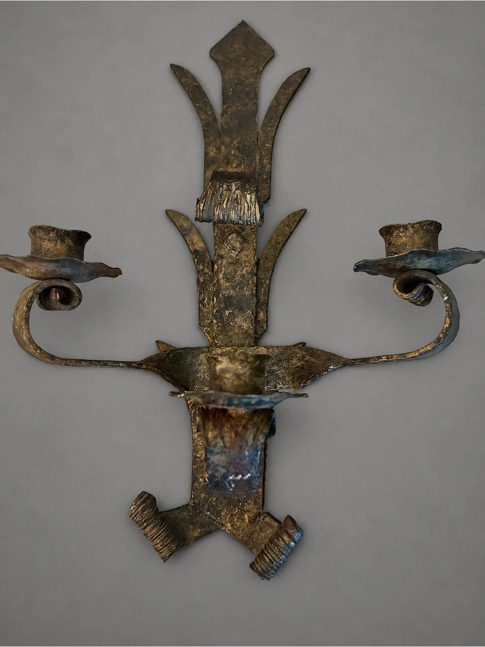 Antique Spanish Wrought Iron Heavy Candle Sconces Set of 2
