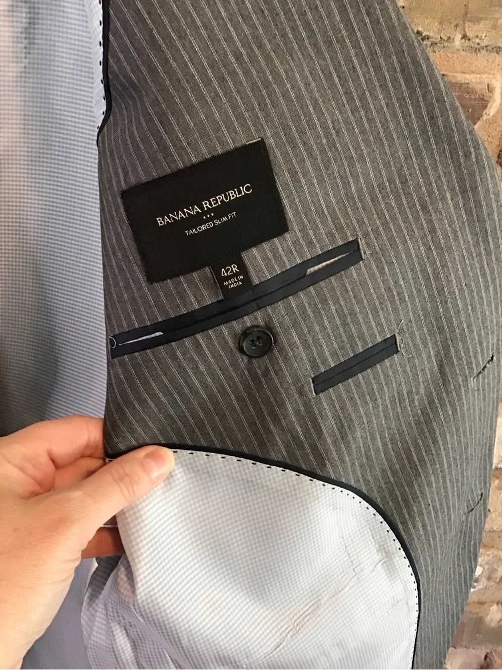 Banana Republic Men's Gray Pinstripe Tailored Slim Fit Blazer 42R