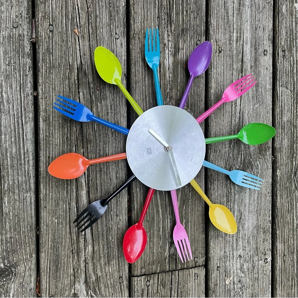 Abstract Fork Spoon Colorful Kitchy Cutlery Wall Clock - Non-Working For Display