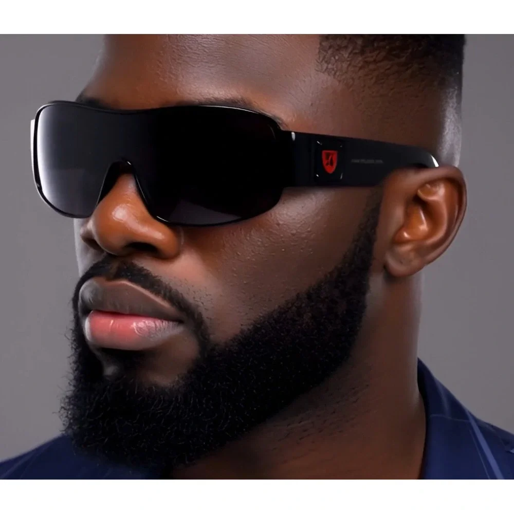 Designer Shield Sunglasses Dark Black Frame Red Sport Wrap‎ Around Shades UV400