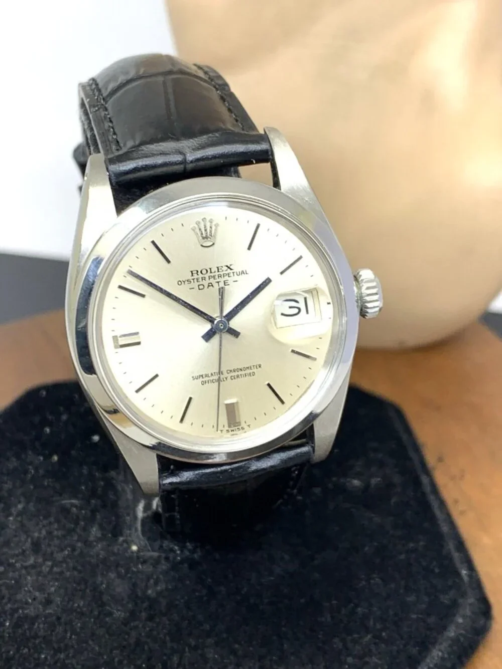 Rolex Oyster Perpetual Date 1500 Men's Watch Swiss Automatic 1969 Silver Dial