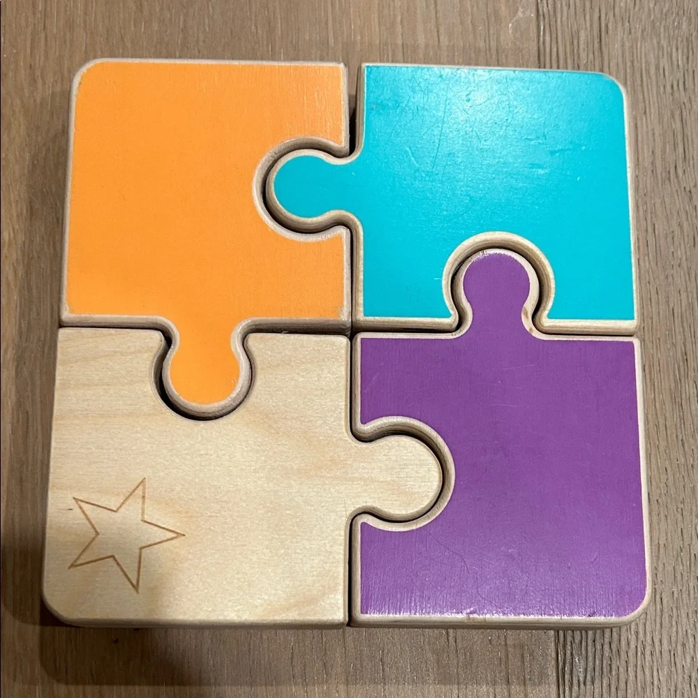 Lovevery Colorful 4-Piece Wooden Puzzle - Orange, Teal, Purple & Natural