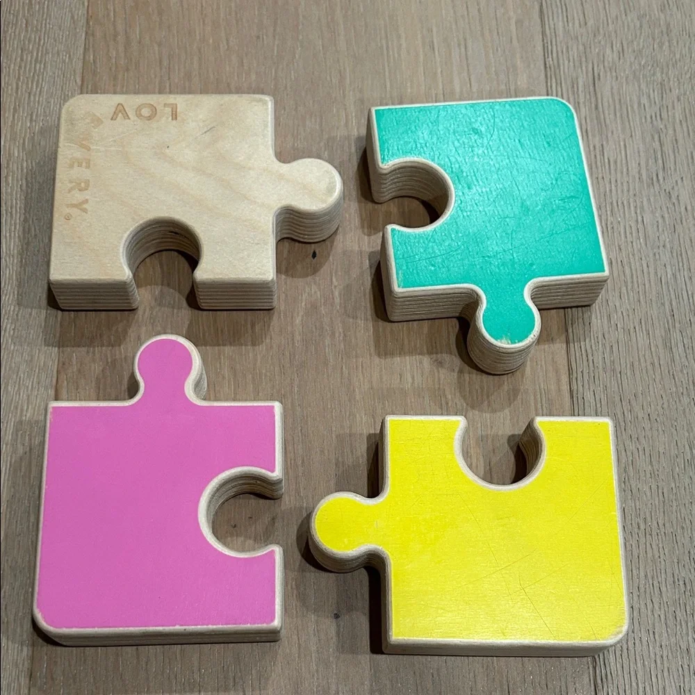 Lovevery Colorful 4-Piece Wooden Puzzle - Orange, Teal, Purple & Natural