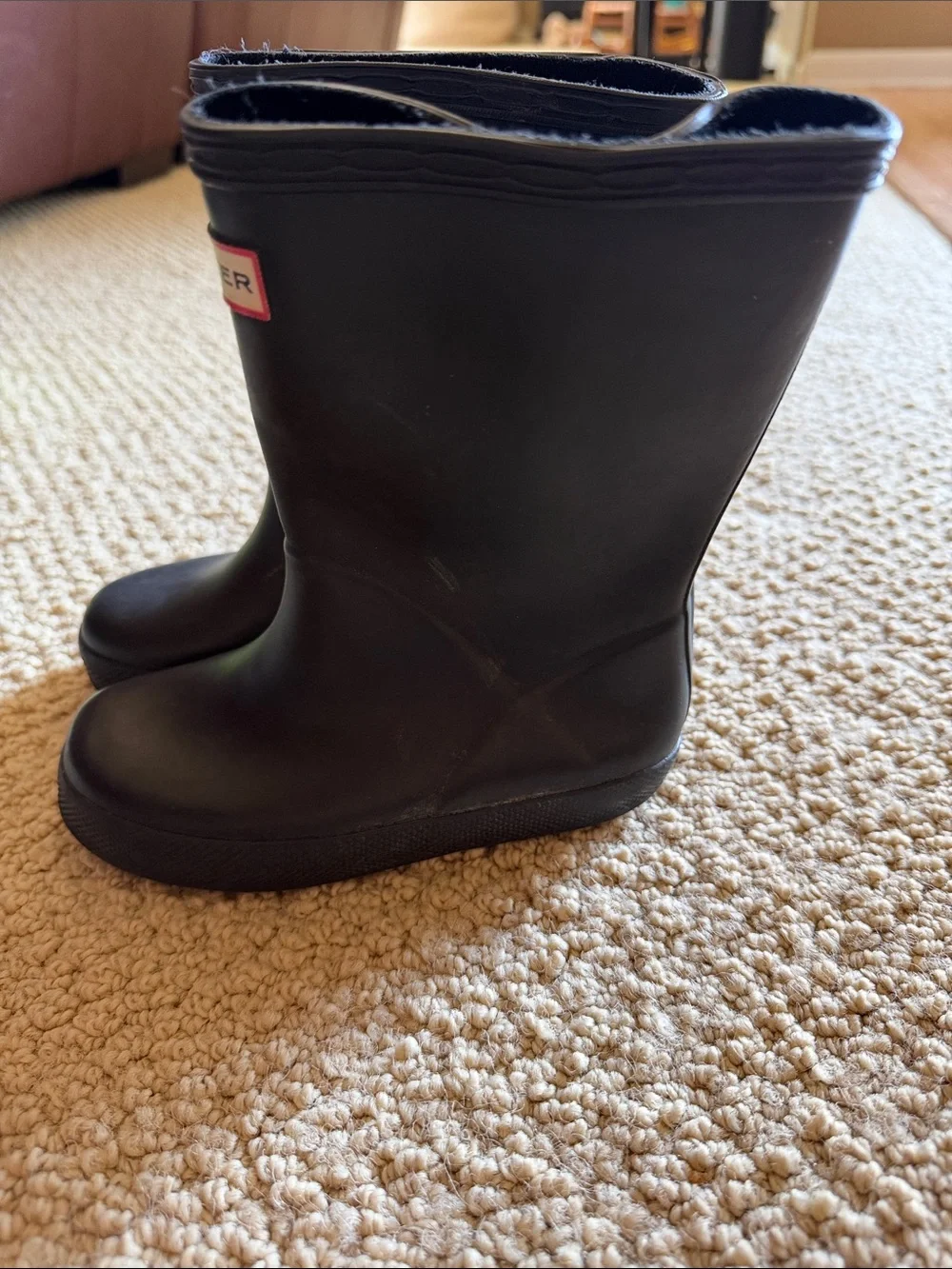 Hunter Kids Black Rain Boots with Logo Trim