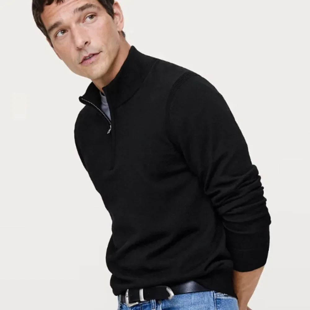 Banana Republic Italian Merino Wool Half-Zip Sweater in Black, size XL