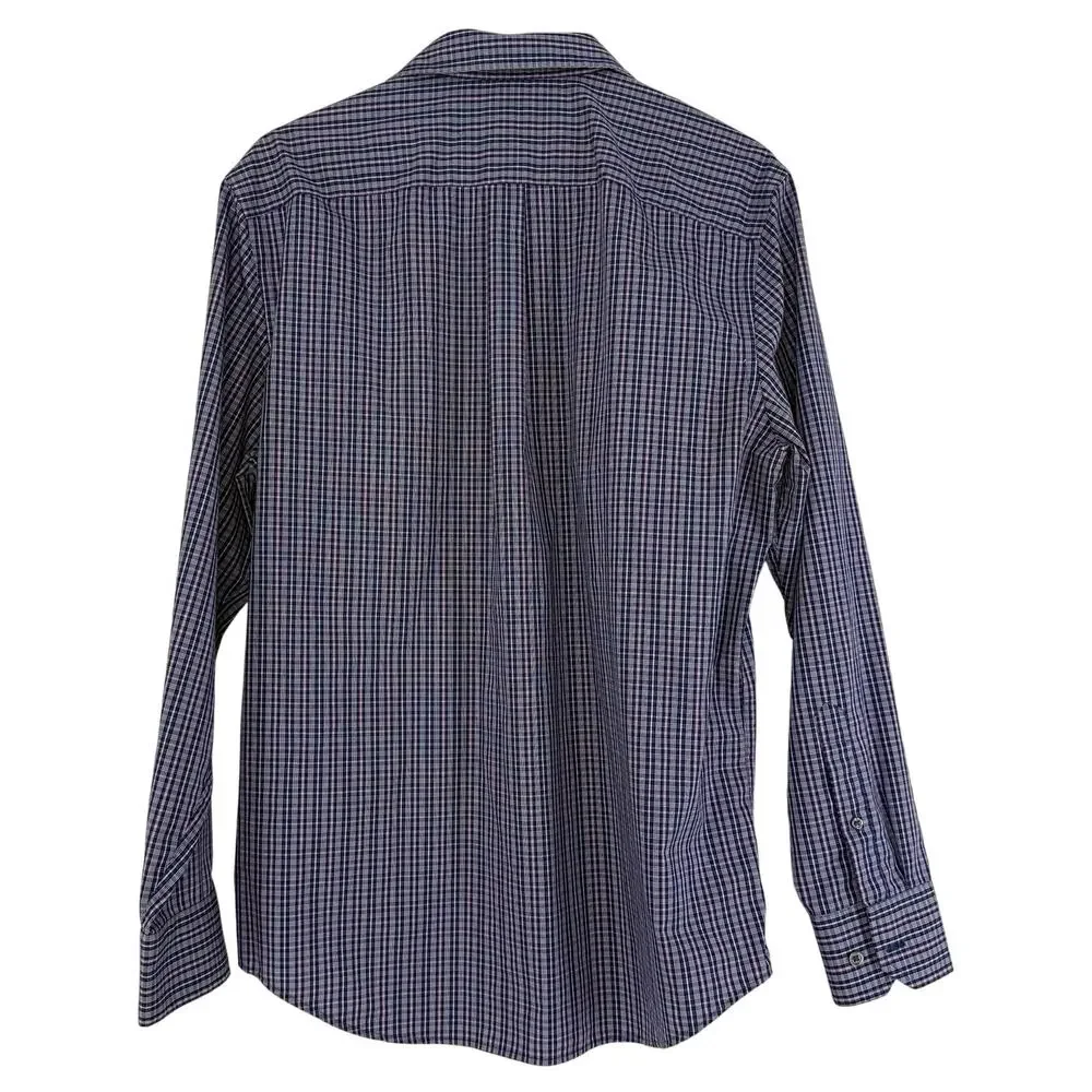 Banana Republic Non Iron Dress Shirt Mens Large Blue / Pink Plaid Classic Fit