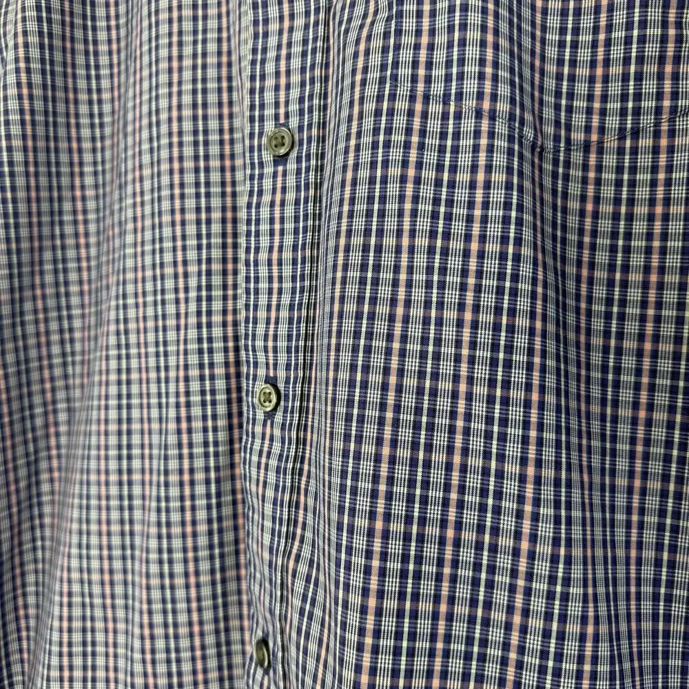 Banana Republic Non Iron Dress Shirt Mens Large Blue / Pink Plaid Classic Fit