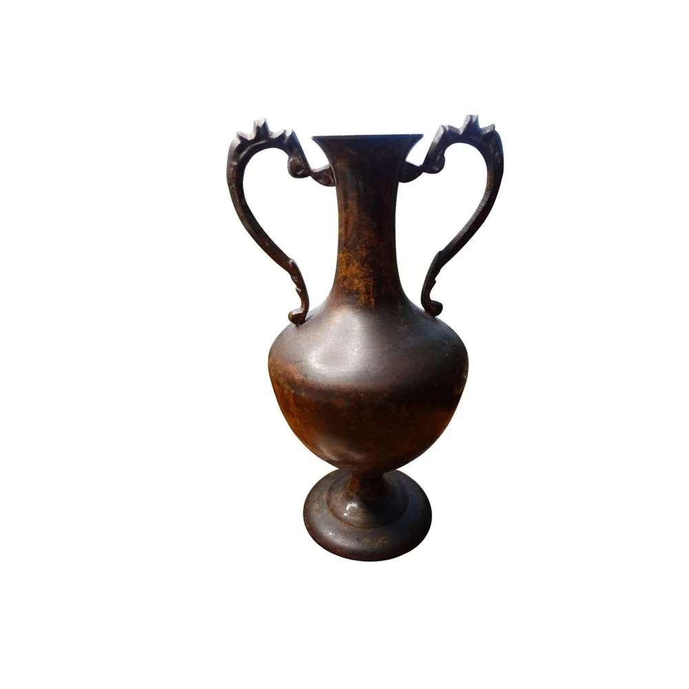 Vintage Metal Amphora Vase  Ornate Scroll Handles‎ Made in India