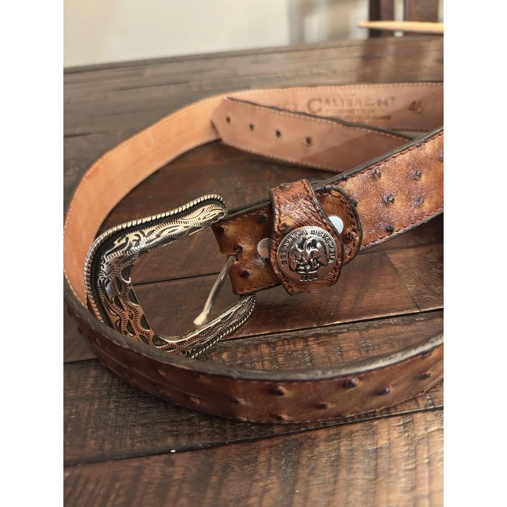 Vintage Calibre.44 genuine OSTRICH SKIN buckle belt 42 Rebulica Mexicana