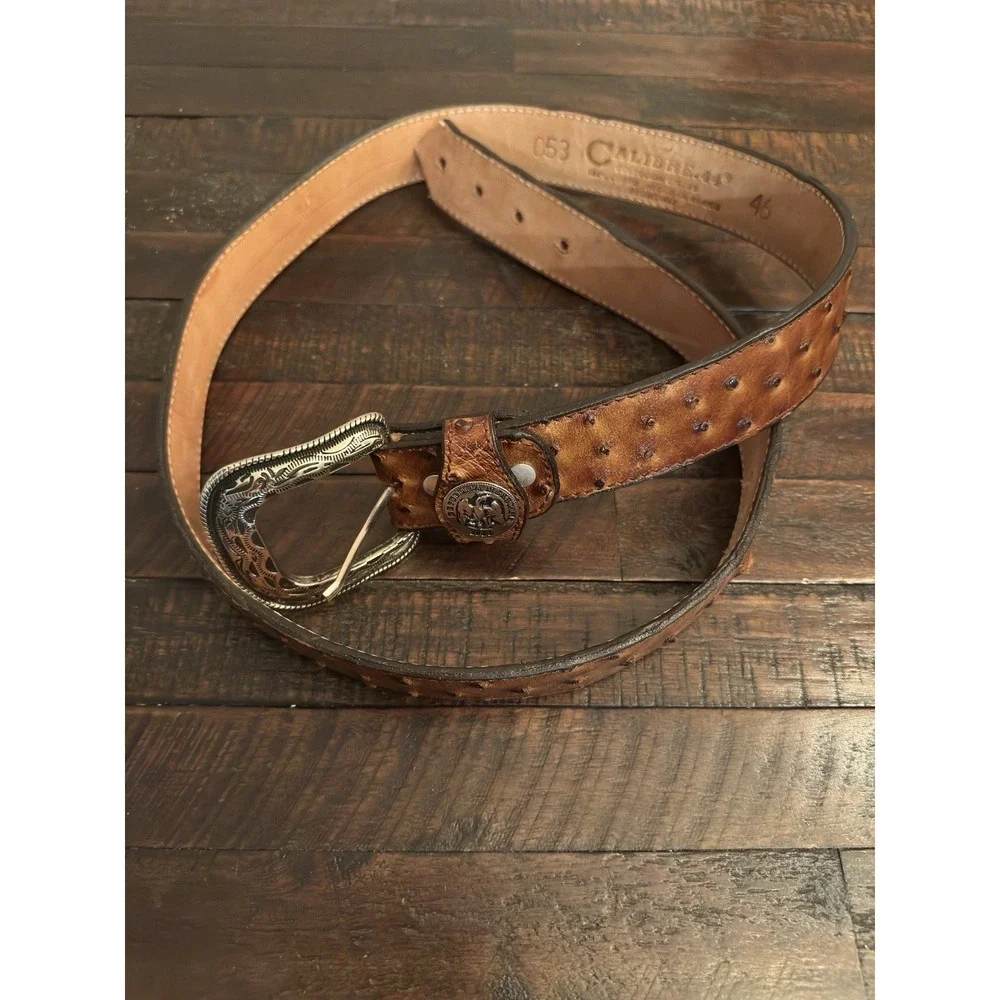 Vintage Calibre.44 genuine OSTRICH SKIN buckle belt 42 Rebulica Mexicana