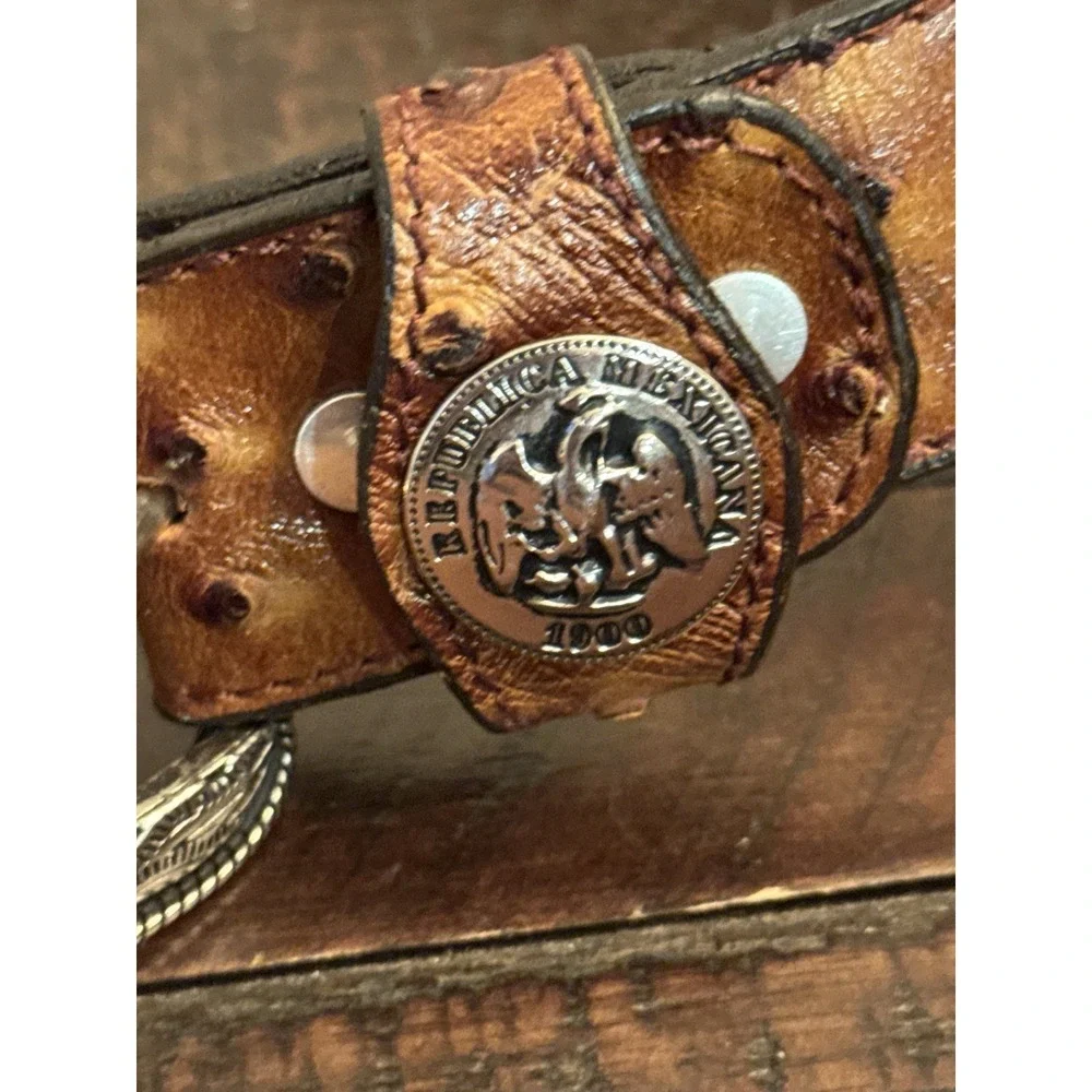 Vintage Calibre.44 genuine OSTRICH SKIN buckle belt 42 Rebulica Mexicana