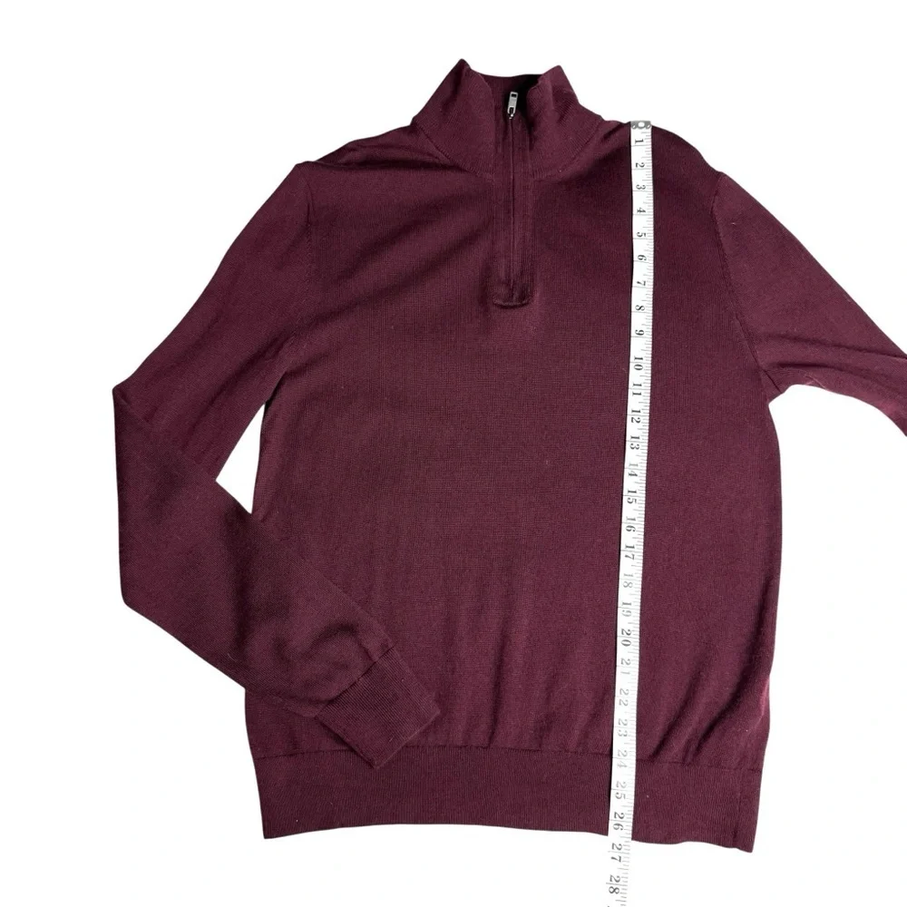Banana Republic Mens Red Maroon 100% Merino Wool 1/4 Zip Sweater M Christmas