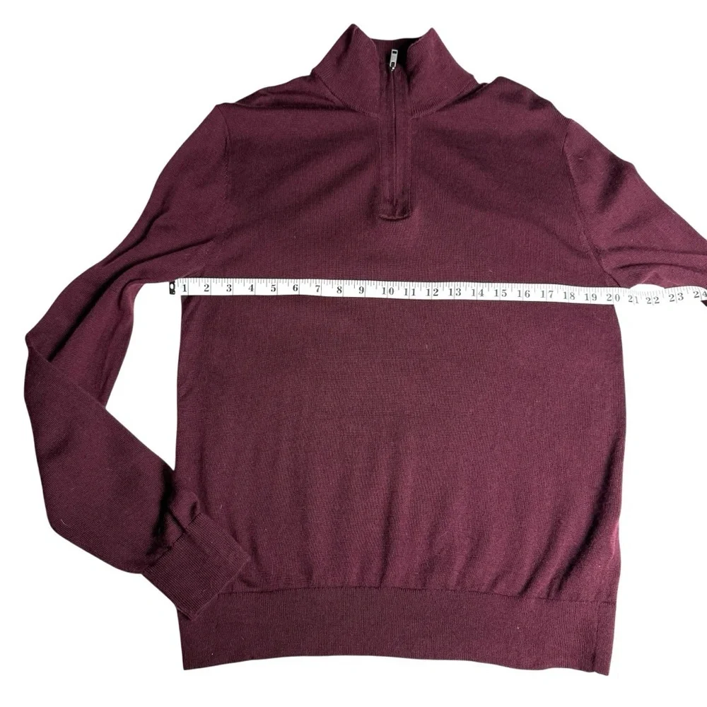 Banana Republic Mens Red Maroon 100% Merino Wool 1/4 Zip Sweater M Christmas