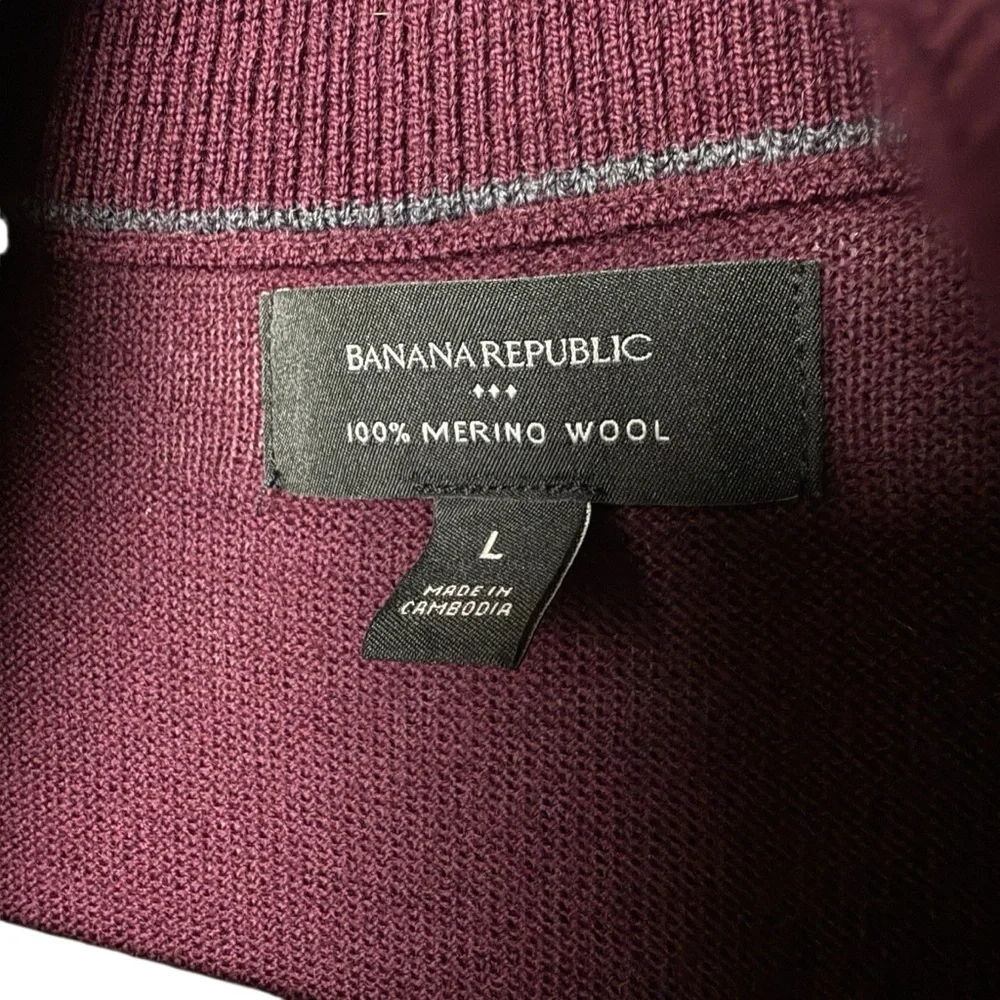 Banana Republic Mens Red Maroon 100% Merino Wool 1/4 Zip Sweater M Christmas