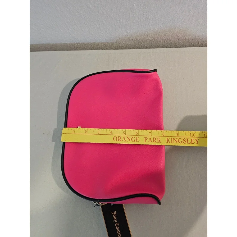 Juicy Couture Pink Saffiano Cosmetic Bag Makeup Pouch Gold Logo New