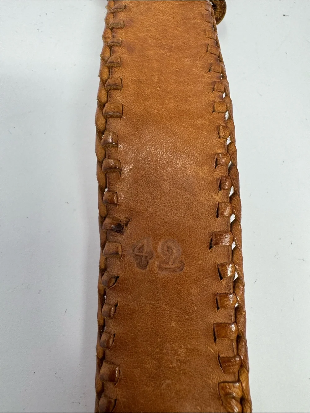 VTG Guatemalan Woven Leather Belt Mayan Figures Folk Art Aztec Size 36” to 42”