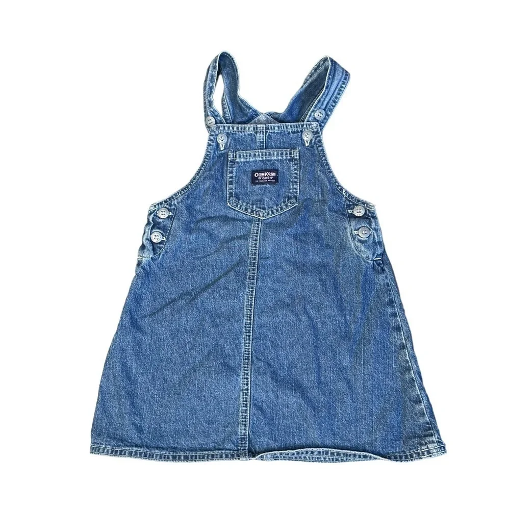 Vintage 90s Dress Size 4T Oshkosh B’gosh Vestbak Denim Jean Girl Overall Jumper