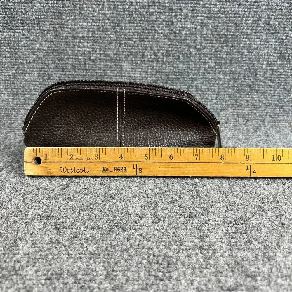 Estée Lauder Brown Leather Cosmetic Makeup Pouch Zip Travel Bag