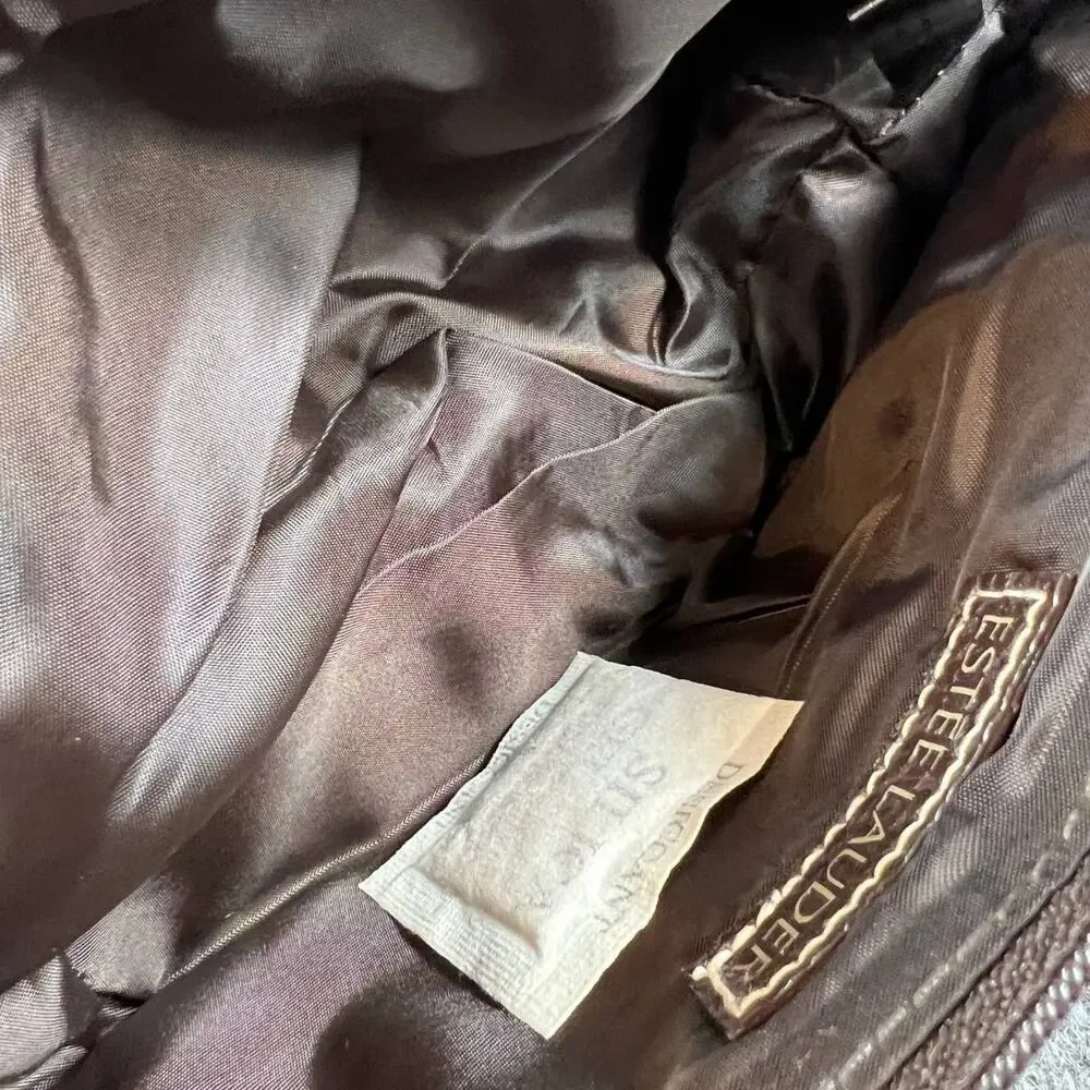 Estée Lauder Brown Leather Cosmetic Makeup Pouch Zip Travel Bag