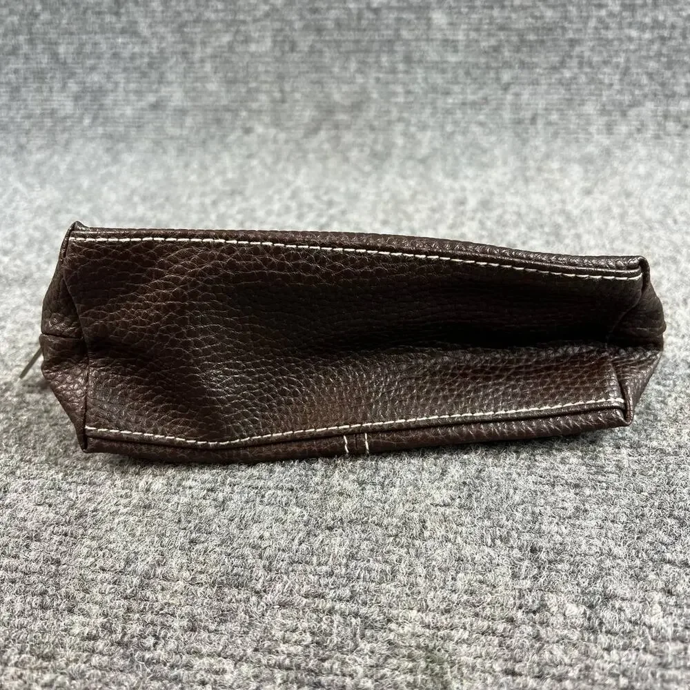Estée Lauder Brown Leather Cosmetic Makeup Pouch Zip Travel Bag