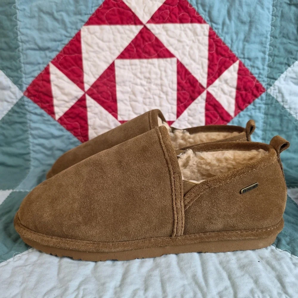 Bearpaw Mens Hickory Suede Moc II Slipper Shoes Size 11 Brown Sheepskin Lining