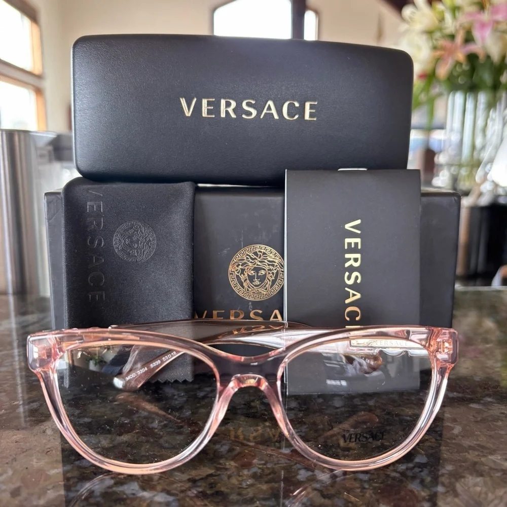 VERSACE NWT VE3304 Transparent Blush Pink Cat Eye Eyeglasses w/ Medusa Logo