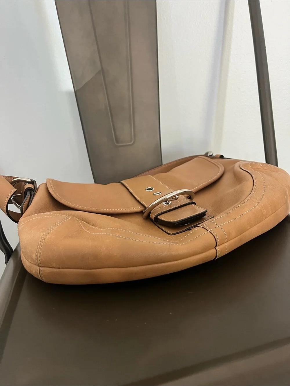 Coach Vintage Soho Leather Buckle Flap Shoulder Bag in Tan