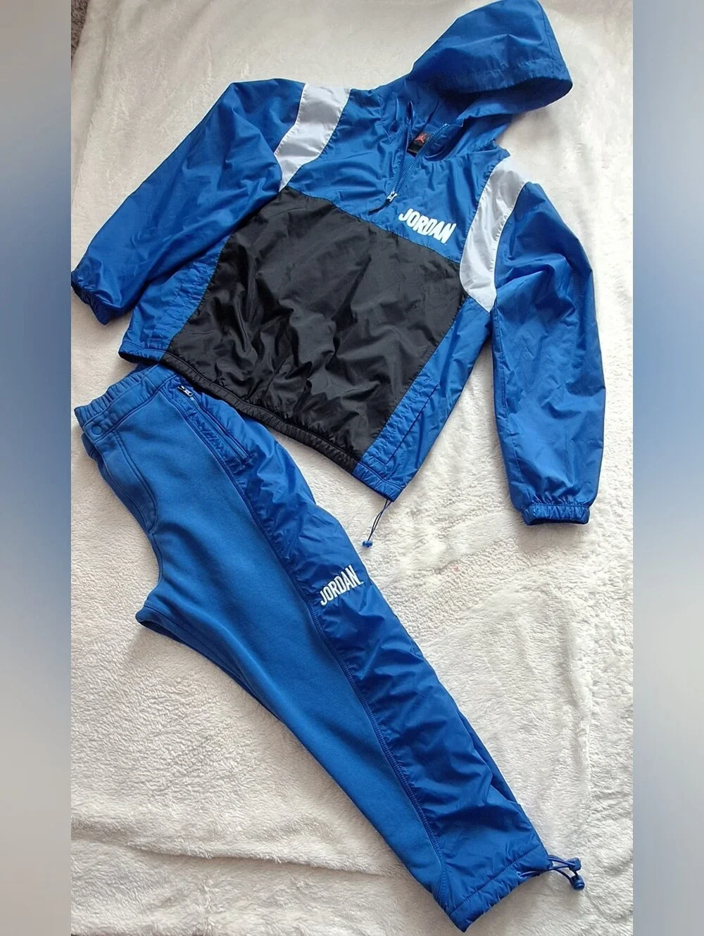 Jordan Blue & Black Tracksuit Set Windbreaker Hoodie Sweatpants Size L