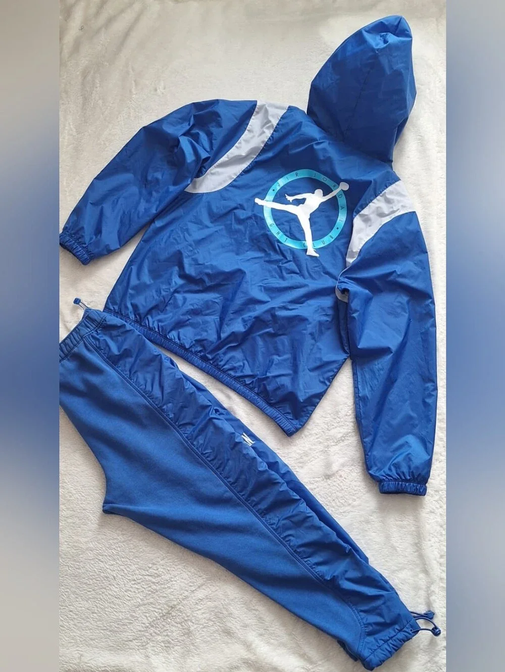 Jordan Blue & Black Tracksuit Set Windbreaker Hoodie Sweatpants Size L